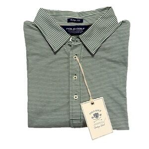 Ralph Lauren Polo Golf Shirt Men's XL Green & White Striped 100% Pima Cotton Vtg